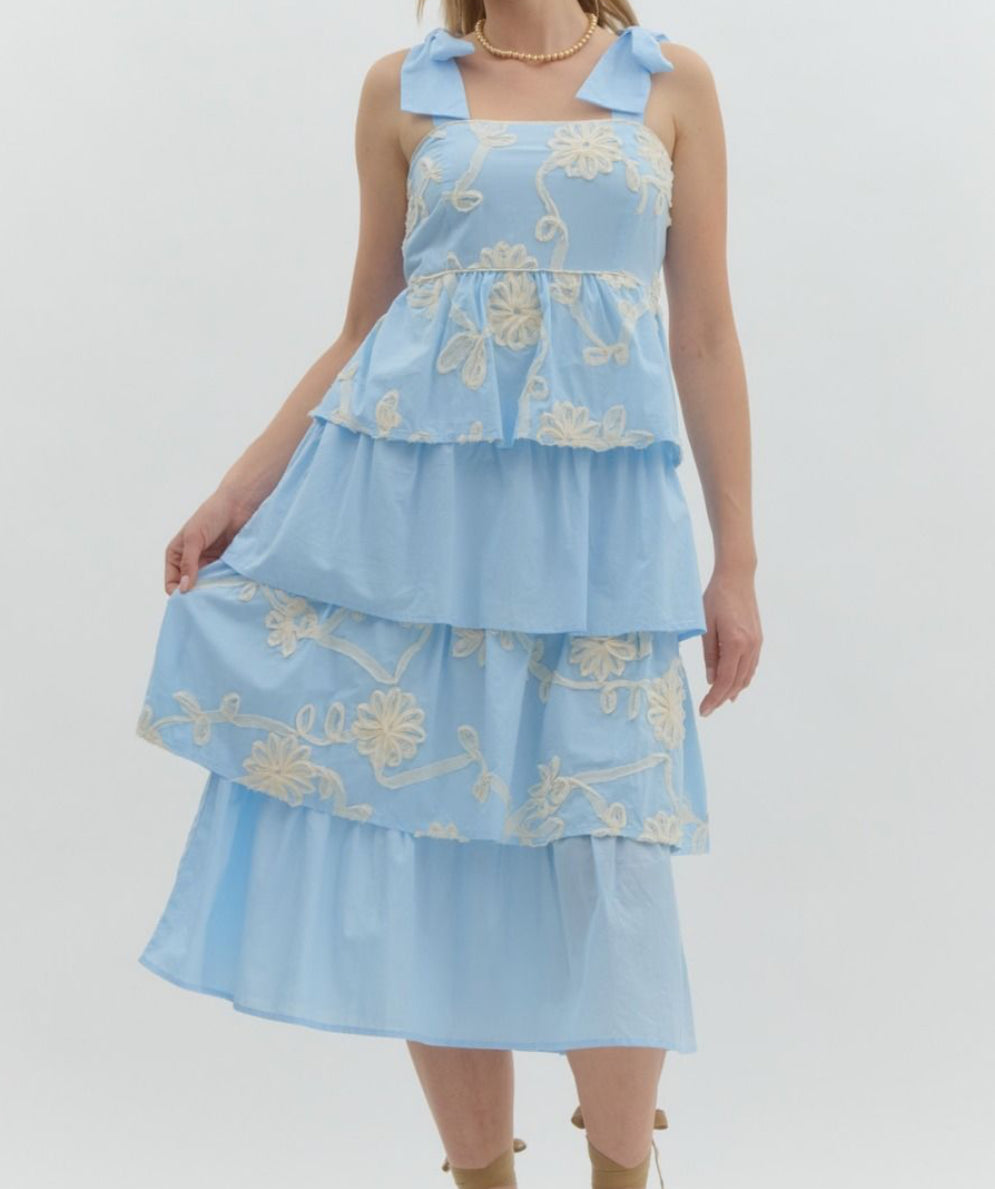 Baby Blue Embroidered Midi