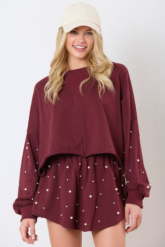 Pearl Embellished Set Maroon