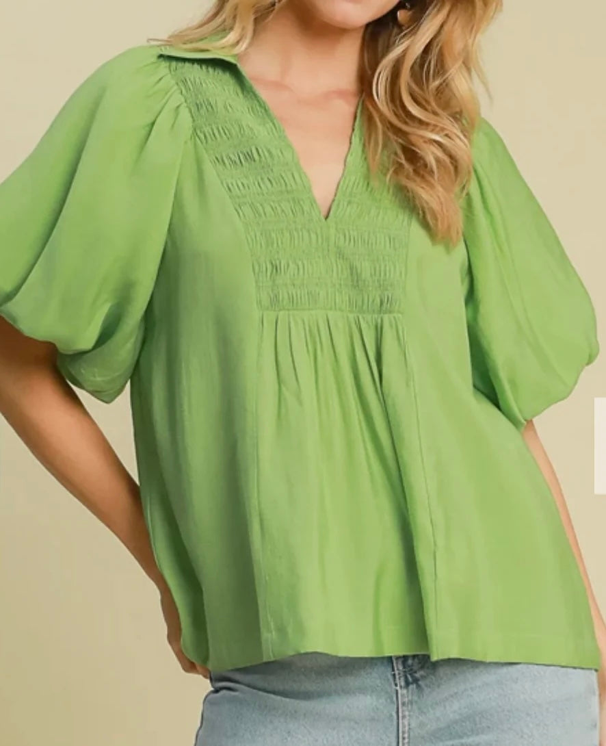 Sage Smocked Top