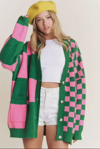 Pink/Green Check Cardigan