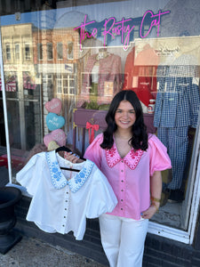 Embroidered Collar Blouse Pink