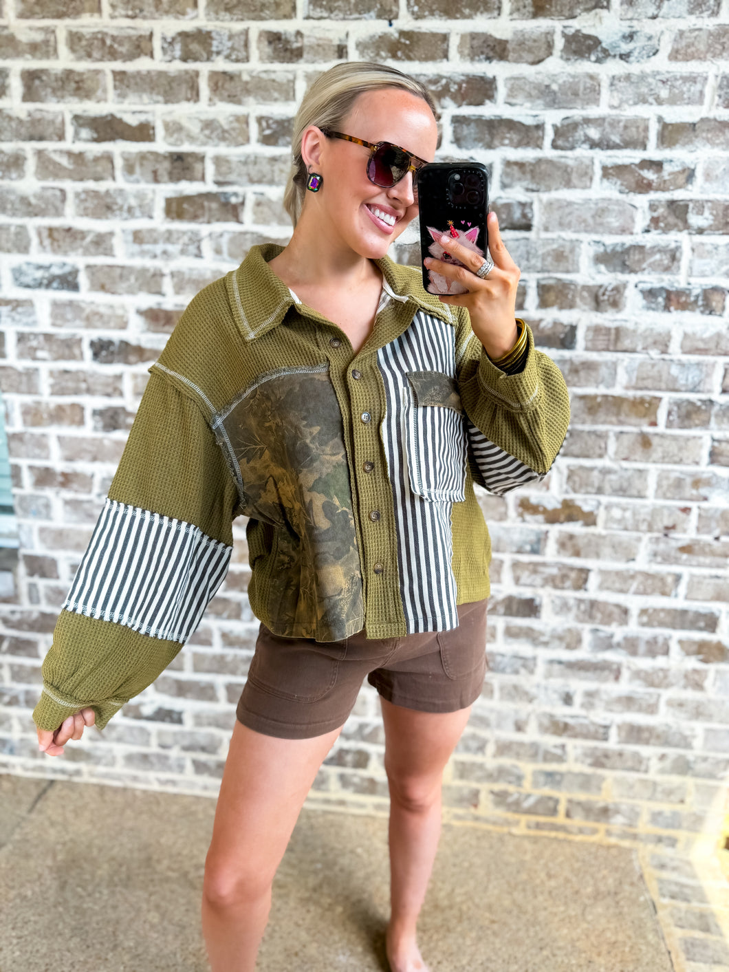 Olive Camo Button Down Top