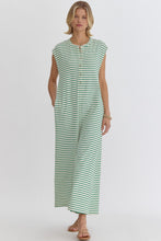 Load image into Gallery viewer, Ecru/Green Stripe Wide Leg Jumpsuit