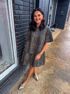 Leopard Mini Denim Dress