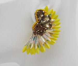 Yellow Feather Statement Earrings