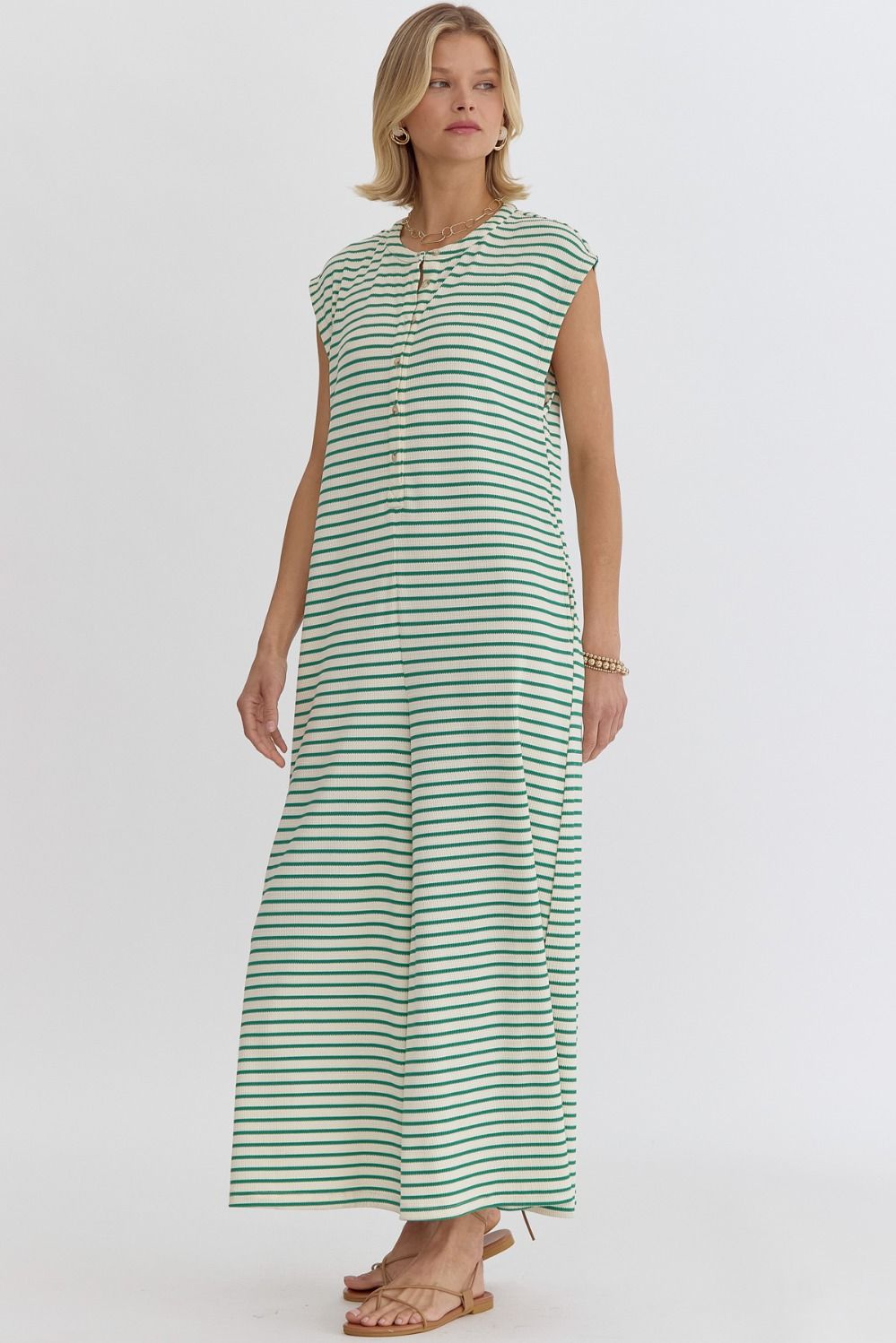 Ecru/Green Stripe Wide Leg Jumpsuit