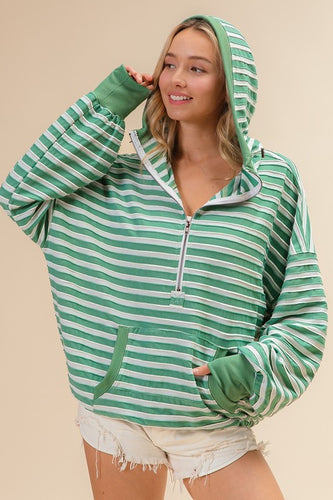 Milly Half Zip Hoodie Sage/White