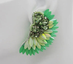 Lime Green Feather Statement Earrings