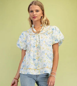 Floral Print Blouse Blue