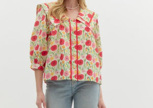 Red Flowers Blouse