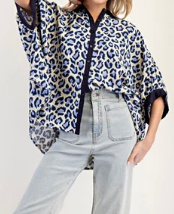 Blue Leopard Blouse