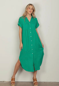 Trisha Midi Linen Dress Green