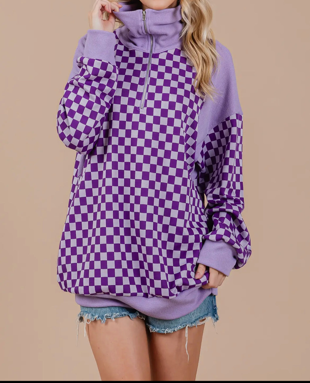 Purple Check Print Pullover