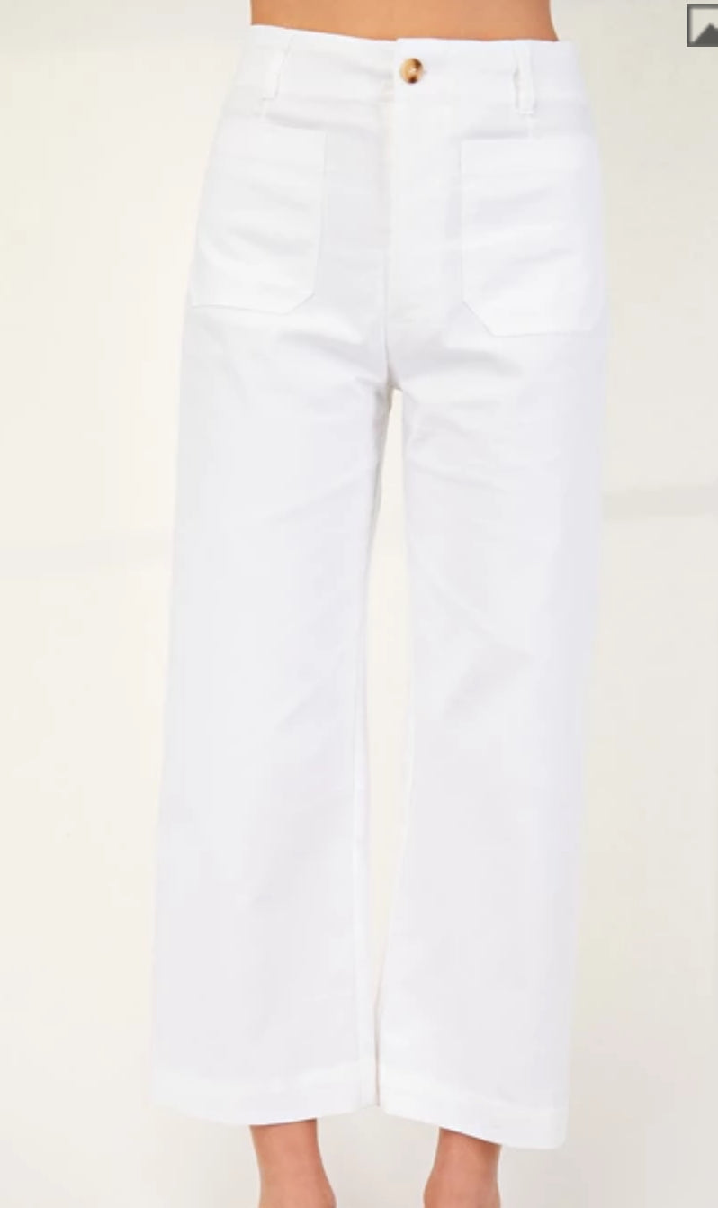 White Ankle Length Wide Leg Pants