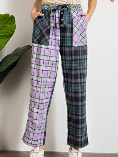 Lilac/Green Plaid Joggers