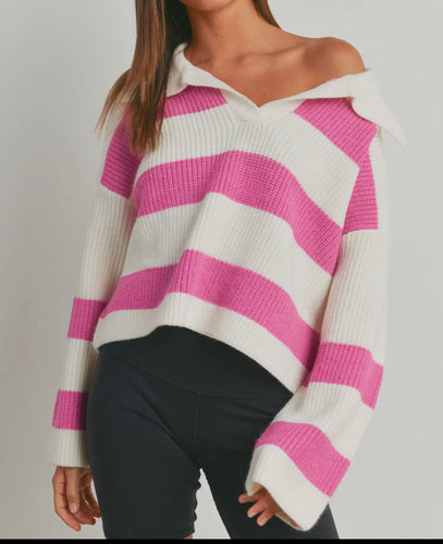 Hot Pink Striped Sweater