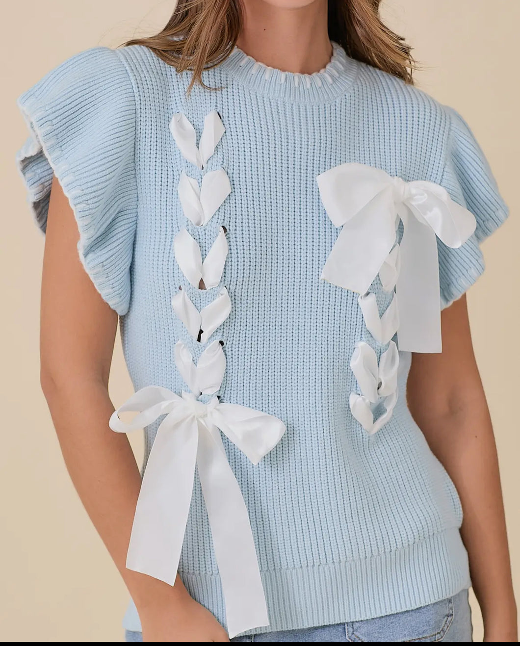 Baby Blue Ribbon Tie Sweater Vest