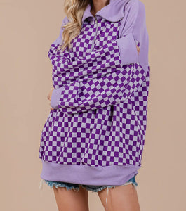 Purple Check Print Pullover