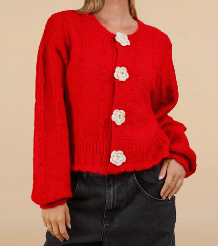 Flower Power Cardigan Red