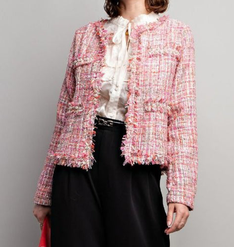 Pink Tweed Pearl Detail Jacket