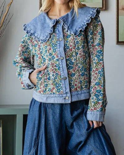 Vintage Floral Ruffled Collared Jacket