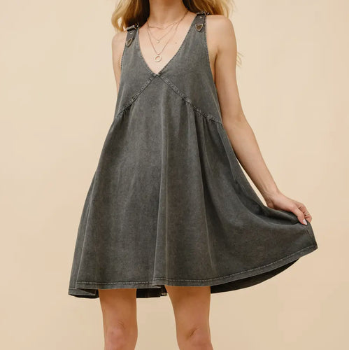 Plunge Neck Babydoll Dress