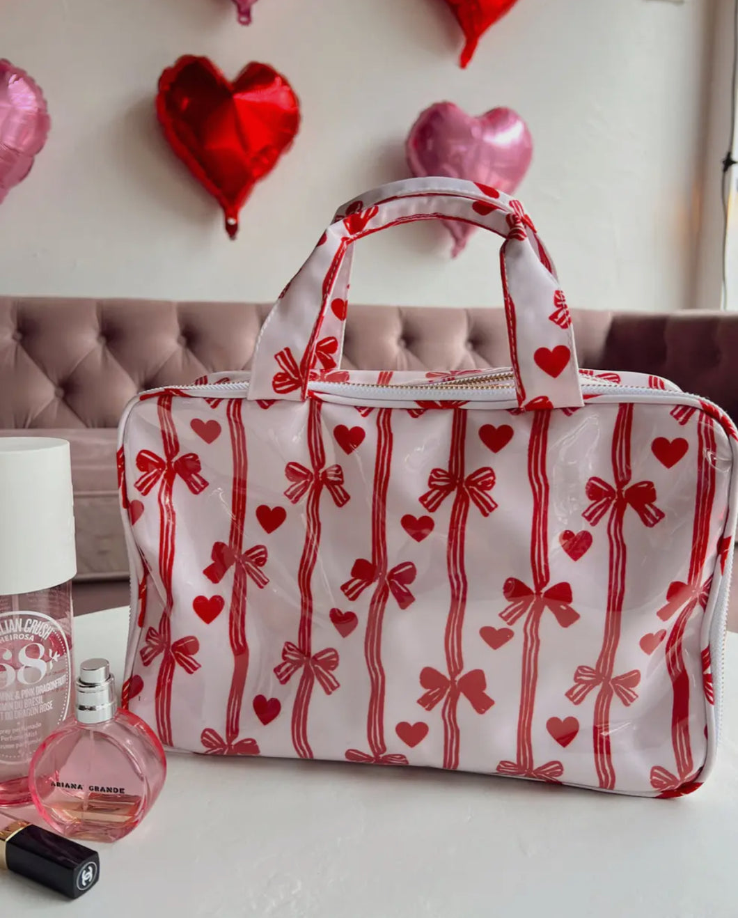 Clear Coat Bows and Hearts Toiletry Case