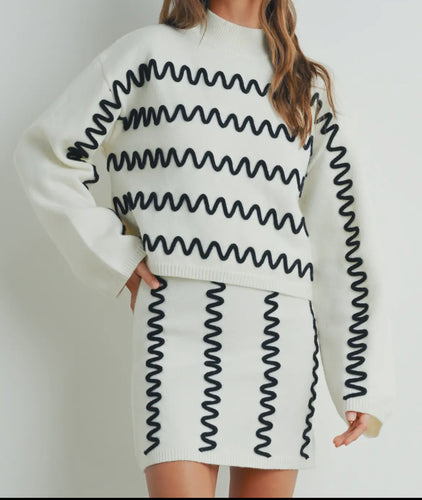 White/Black Squiggle Sweater