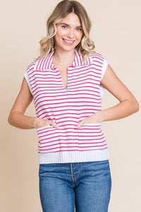 Bri Striped Sweater Vest Pink