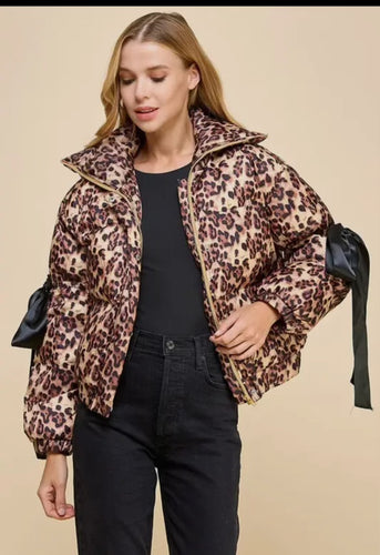 Cheetah Puffer Tie Jacket