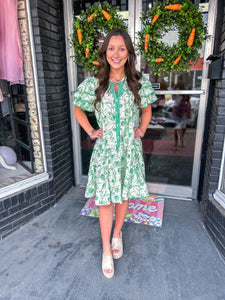 Floral & Stripes Dress Green