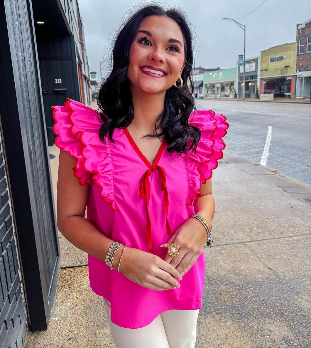 Pink/Red Ruffle Top