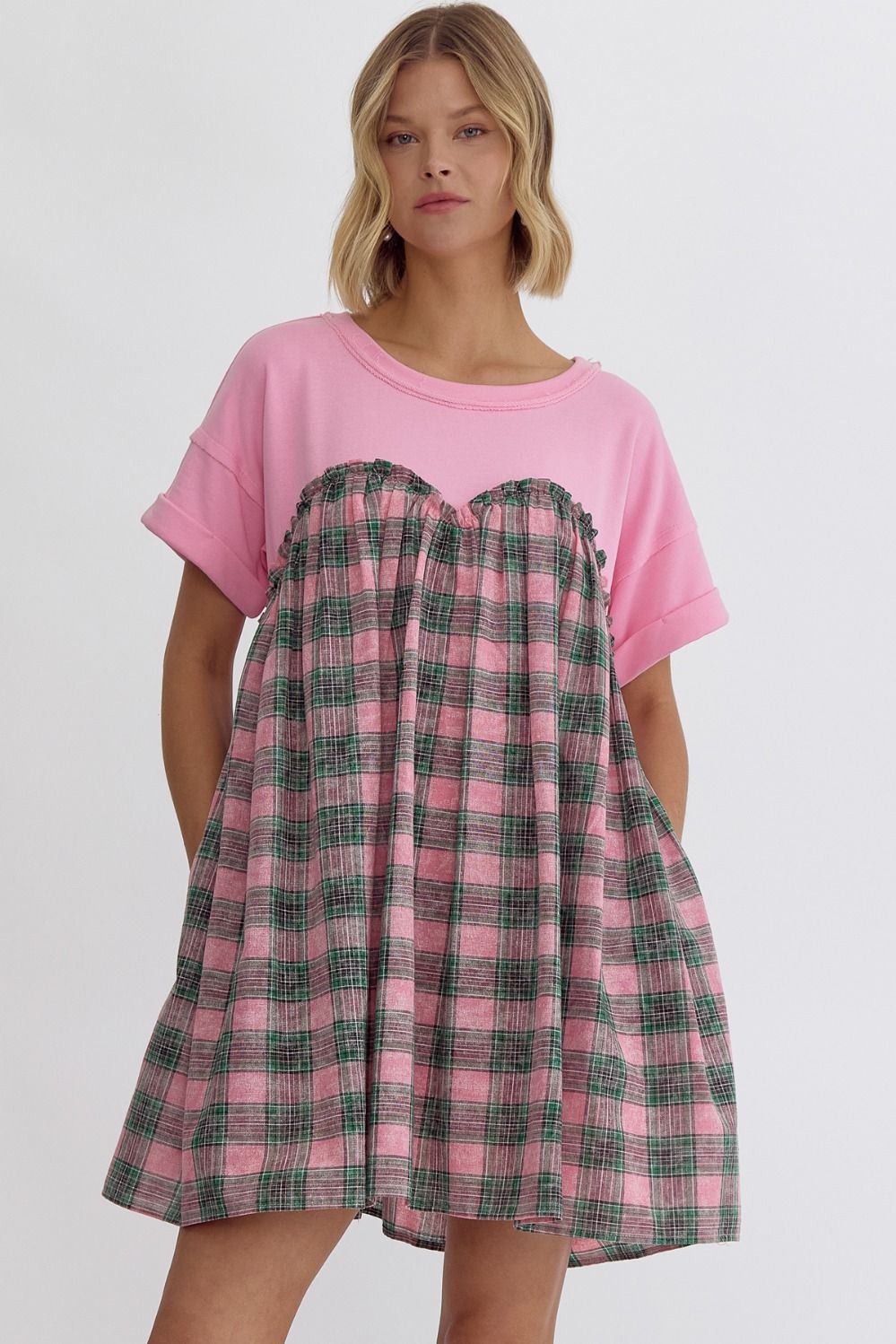 Pink Plaid Bottom Dress