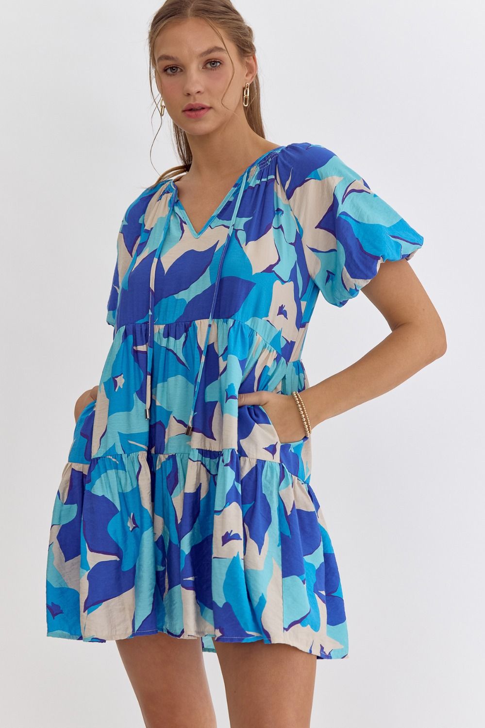 Blue/Cream Floral Dress