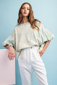Mint Puff Sleeve Washed Top