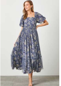 Parrish Navy Tulle Midi Dress