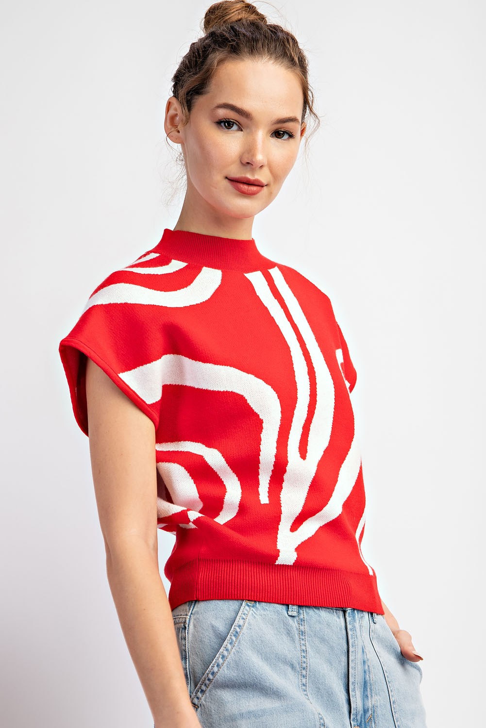 Missy Red Swirl Sweater Top