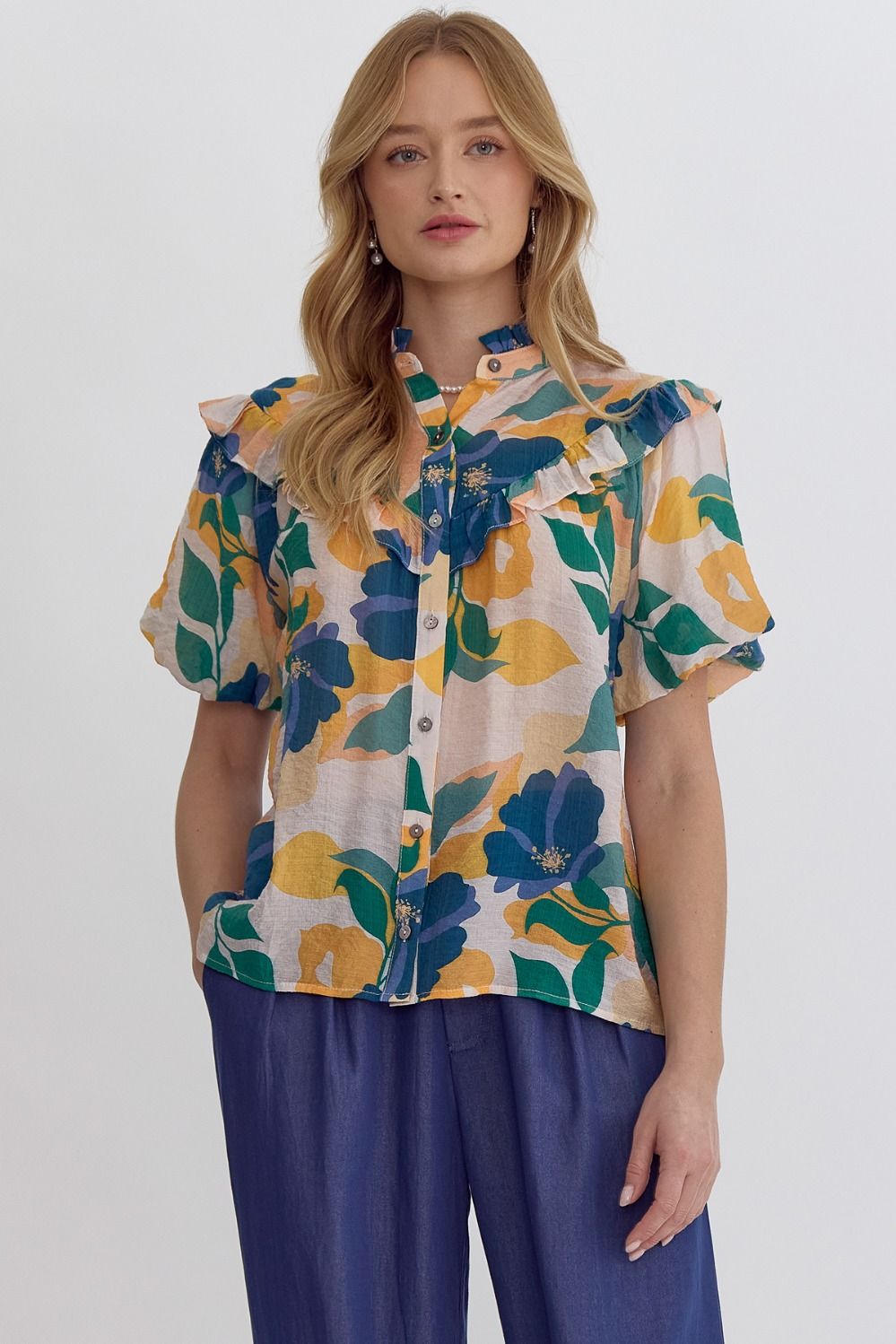 Jazz Floral Button Front Top