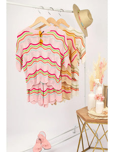Wavy Knit Pink Stripe Set