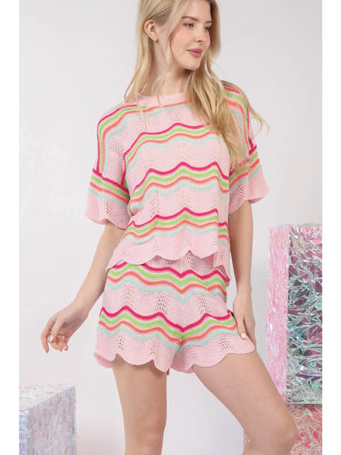 Wavy Knit Pink Stripe Set